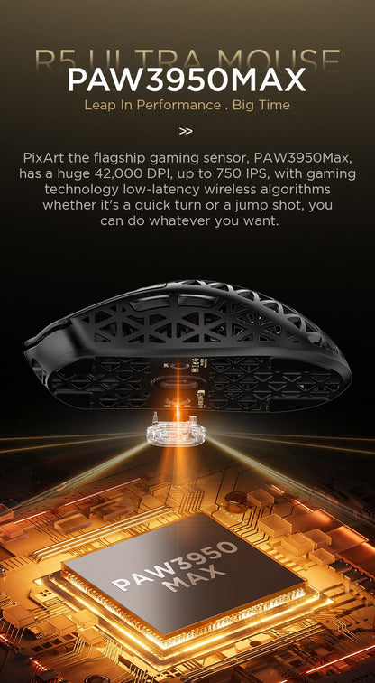 ATTACK SHARK R5 8K Wireless Gaming Mouse, 42K DPI -PAW3950 MAX Sensor -39g Ultra-Lightweight Carbon Fiber Hollowed-Out Design