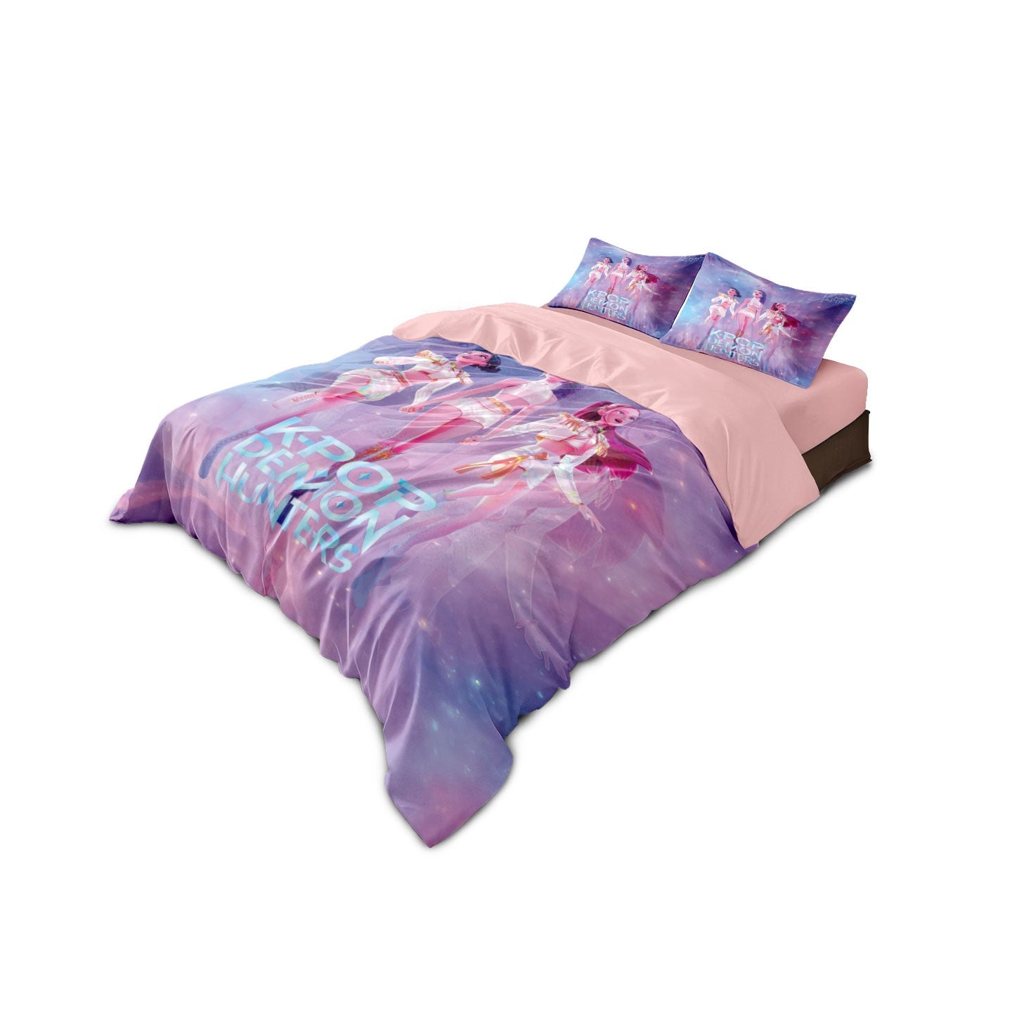 K-Pop Bedding Set Demon Hunters Themed pink or Black other side Print Polyester Student Dormitory  Duvet Cover Boys Girls Gift