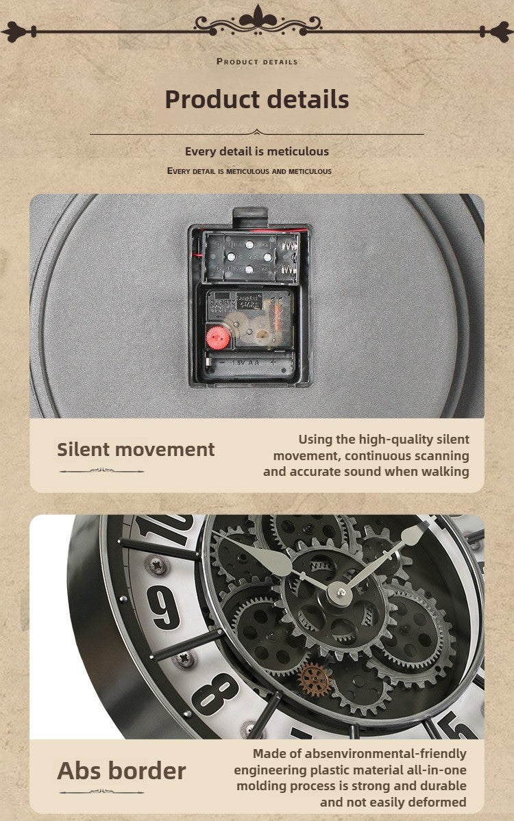 46cm Real Moving Gears Wall Clock Large Industrial Steam Punk Roman Numeral Wall Clock Living Room Home Decoration Quartz Clock