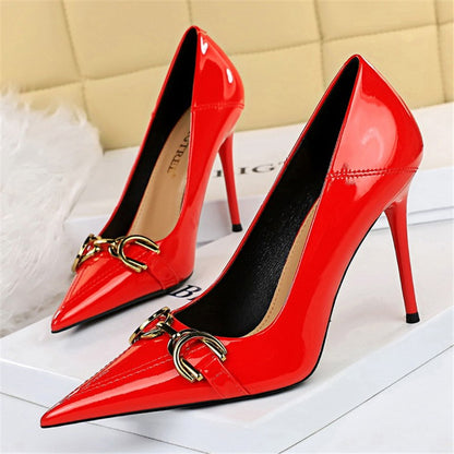 Luxury Design Women 10cm High Heels Metal Buckle Green Pumps Lady Plus Size Wedding Stiletto Heels Party Nude Replica Prom Shoes