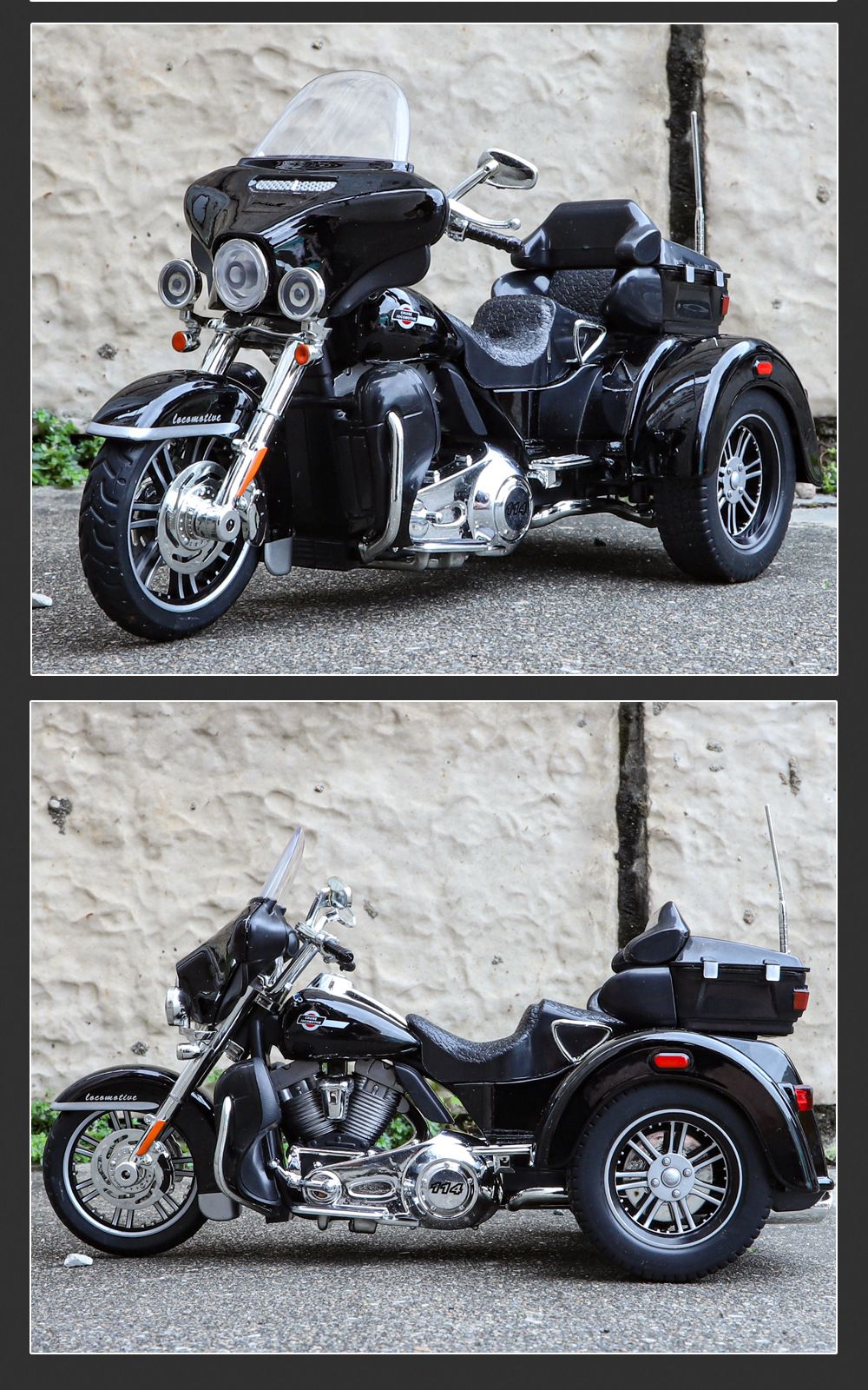 1:9 Harley D-vTRI GLIDE ULTRA Triciclo de Luxo em Liga Fundida Modelo de Motocicleta com Som e Luz Coleção Decoração Presente Caixa