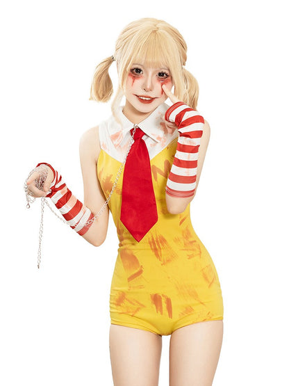 Women Halloween Funny Clown Girl Cosplay Jumpsuit Complete Accessory Set Ladies Party Roleplay Costume Cute Carnival Slim Outfit