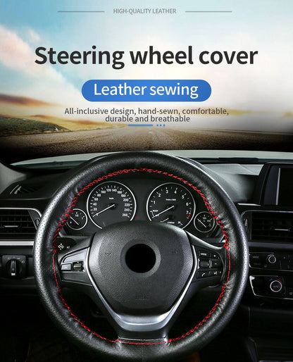 Capa de Volante SEAMETAL de Couro Genuíno com Agulhas e Linha, Trança DIY para Carro, Diâmetro 37-38cm
