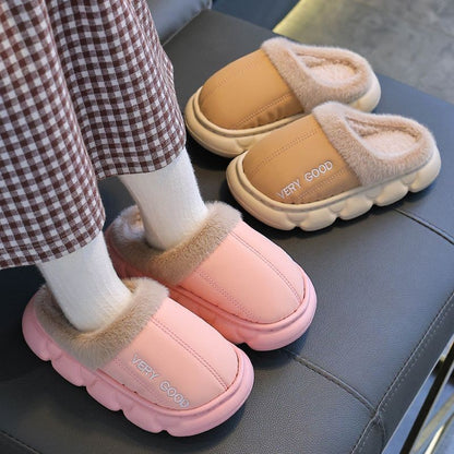 Waterproof Anti-Slip Kids Slippers Winter Warm Plush House Shoes for Boys Girls Indoor Outdoor Home Use