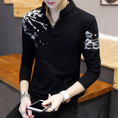 Stand Collar Man Pullovers Tight Bulk Spring Tops Sweatshirts Elasticity Designer Casual Social Quotes Slim Fit T Shirt for Men