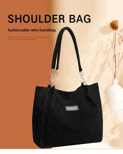 European American Autumn Winter Large Capacity Suede Women's Bag, Vintage Handbags Women Shoulder Bag, Retro Faux Suede Tote Bag