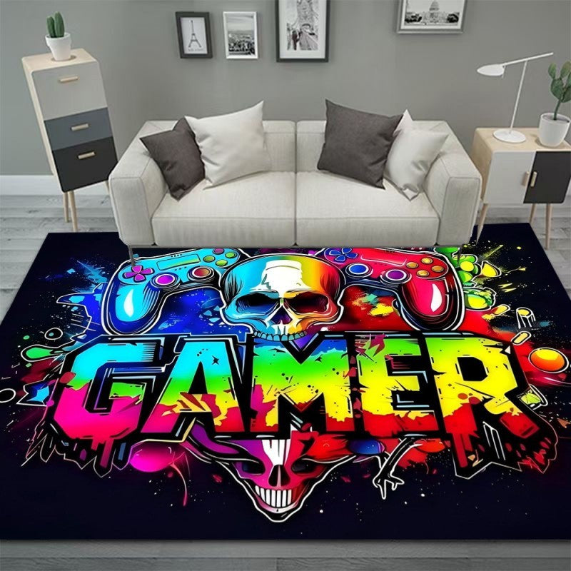 Gaming Rug for Boys Room Gamer Rug with Controller Design Carpet for Game Room Bedroom Decor Non-slip Machine Washab Mat