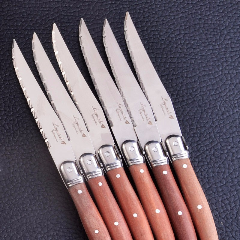 6-7pcs 9inch Stainless steel Laguiole Steak Knives Wooden Table Dinner Knifes Wood handle Japanese Cutlery  Korean Dinnerware