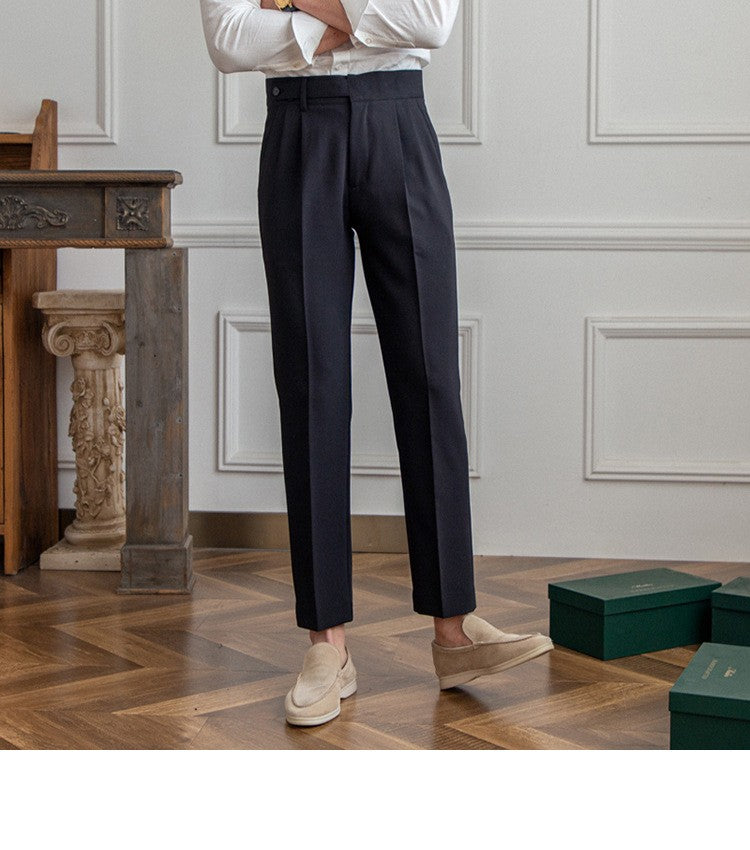 High Waisted Men Straight Casual Suit Pants High Quality Naples Pants British Elegant Trousers Apricot Black Banquet Wedding