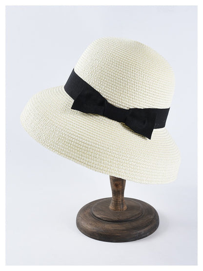 USPOP Novas chapéus de sol femininos moda laço chapéu de palha casual verão aba larga chapéu de praia feminino chapéu de verão