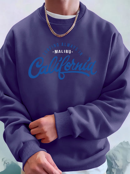 Surfing Always In California Prints Men Hoodies Autumn Fleece Warm Sweatshirt Casual Loose Crewneck Pullover Sports Male Clothes