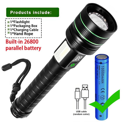 High Power LED Flashlight USB Rechargeable Super Long Range Tactical Torch Strong Light Lamp Outdoor Portable Lantern Waterproof