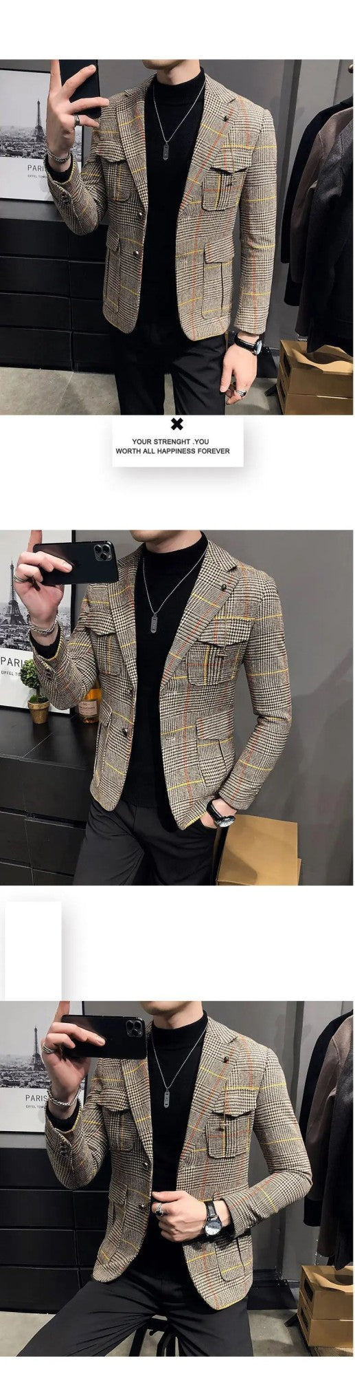 Spring plaid men's jacket British style wedding host business casual suit jacket men's formal  mens blazer Slim fit jacket
