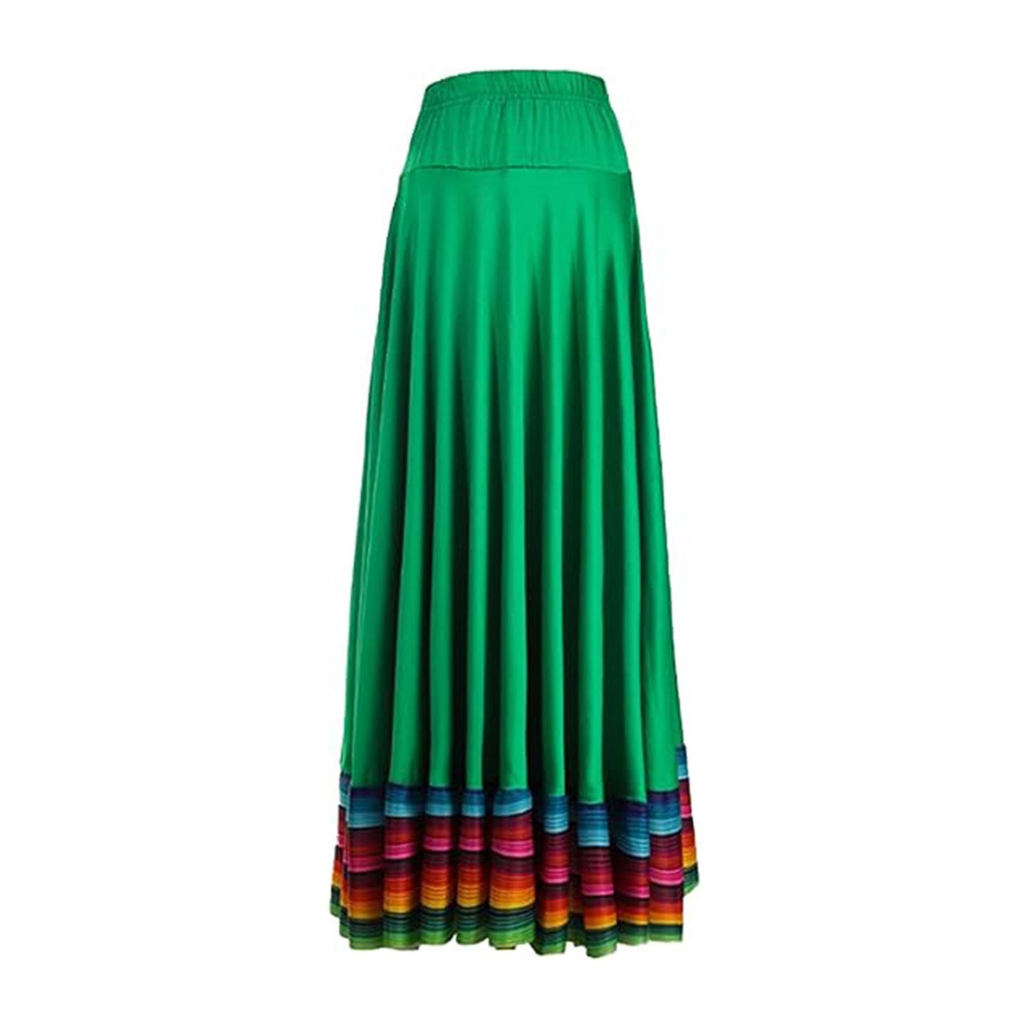 Dance Skirt with Colorful Stripes Colorful Folk Dance Skirt with Elastic Waist Large Swing Hem for Mexican Flamenco for Women