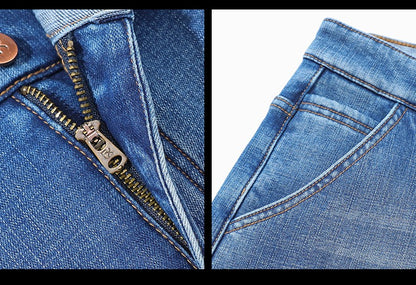 2024 Winter Warm Jeans Men's Fleece Thickened Slim Straight Trousers Fashion Stretch Cotton Casual Denim Pants Brand Clothes