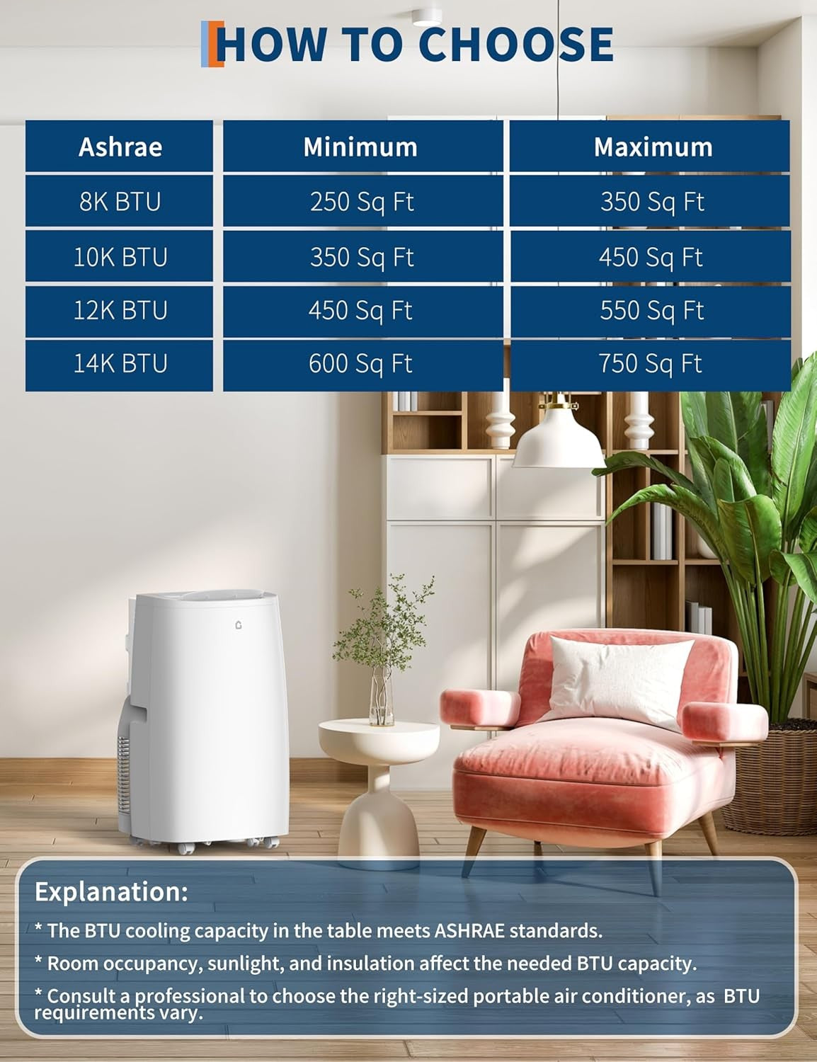 Condicionador de Ar Portátil Versátil 3 em 1 de 14.000 BTUs, Unidades de Ar Condicionado Portáteis para Ambientes com Desumidificador e Ventilador, Ar Condicionado de Quarto