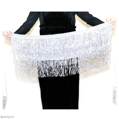Sexy Women Belly Dance Hip Tutu Skirt Scarf Wrap Belt Glitter Sequins Tassel Hipscarf Skirt Sundress Costume Fringe Skirt Outfit