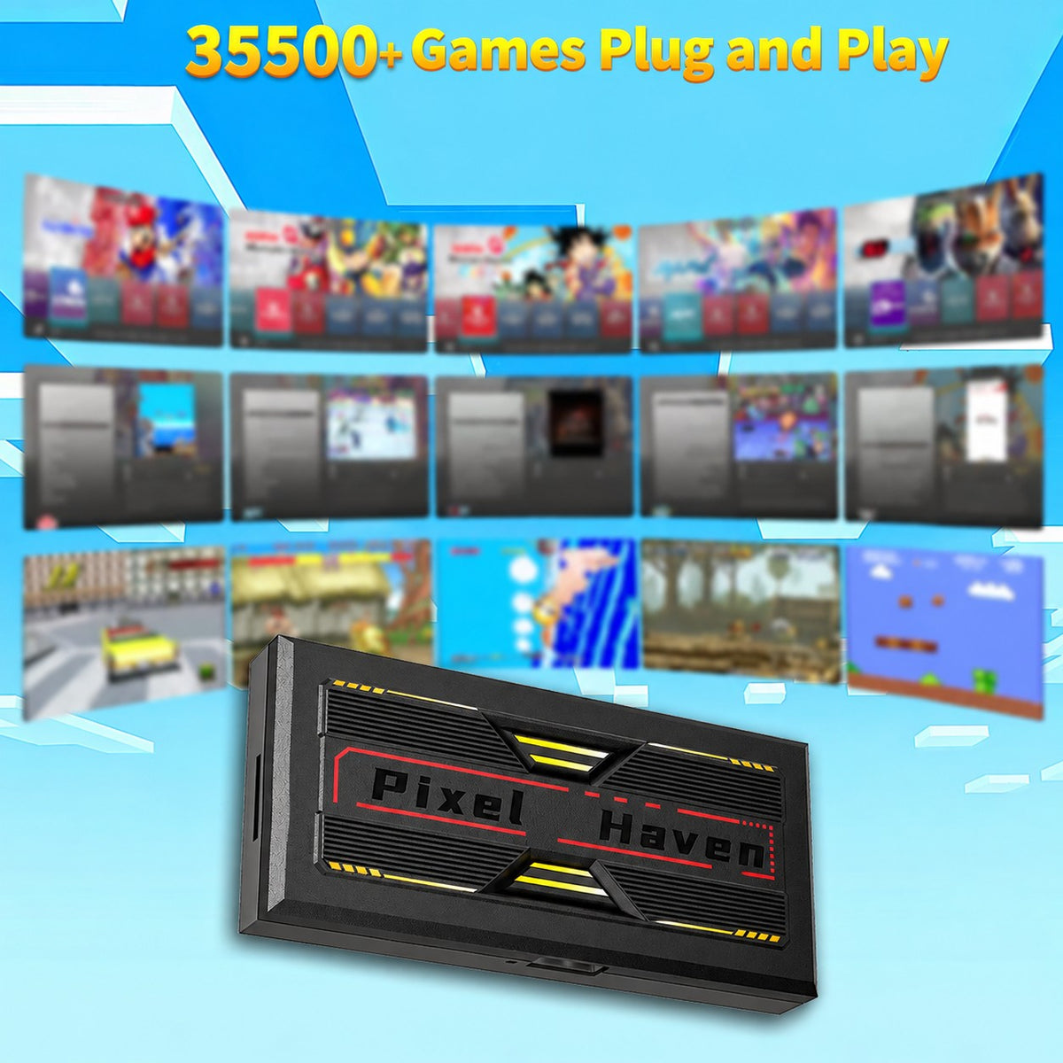 4K HD Retro Game Box Pixel Haven Video Game Console Plug&Play for TV 35500+Games for DC/PS1/PSP/SS/MAME/NES/Sega with Controller