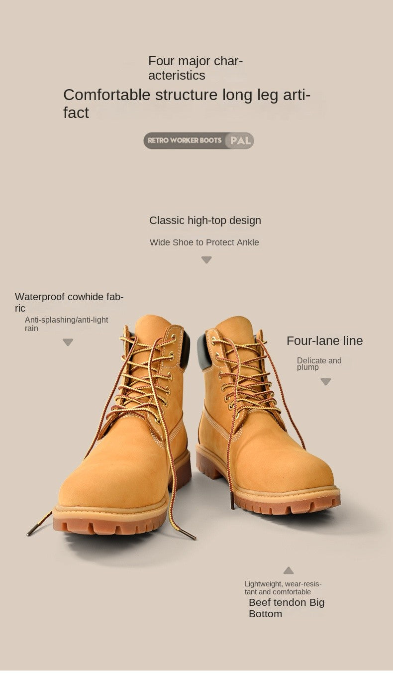 Boots Men High Top Boots High Quality Women Leather Shoes Fashion Outdoor Sneakers Men Lace Up Non-Slip Ankle Boots for Couple