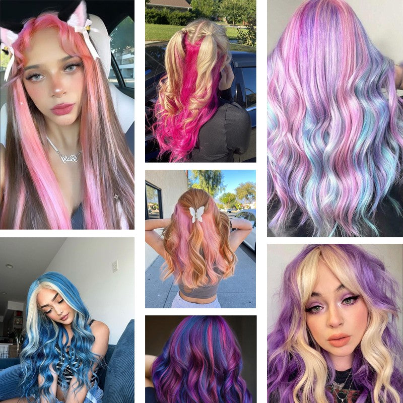 10Pcs Pink Clip in Hair Extensions Party Highlights Wig Synthetic Colored Straight Hairpiece for Girls Kids Christmas Party Use