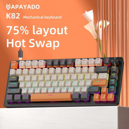Teclado Mecânico com Fio 75% com Botão de Mídia, Teclado Gamer Preto APAYADO, Hot-Swap, Retroiluminação de Caractere Transparente com Teclas ABS