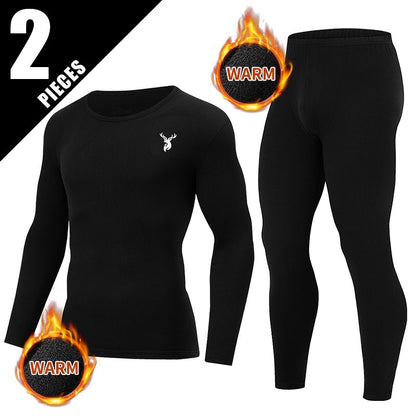 2-piece Autumn And Winter Men's Fashion Lucky Deer Pattern Solid Color Basic Warm Underwear Set Comfortable Long Sleeve Pants