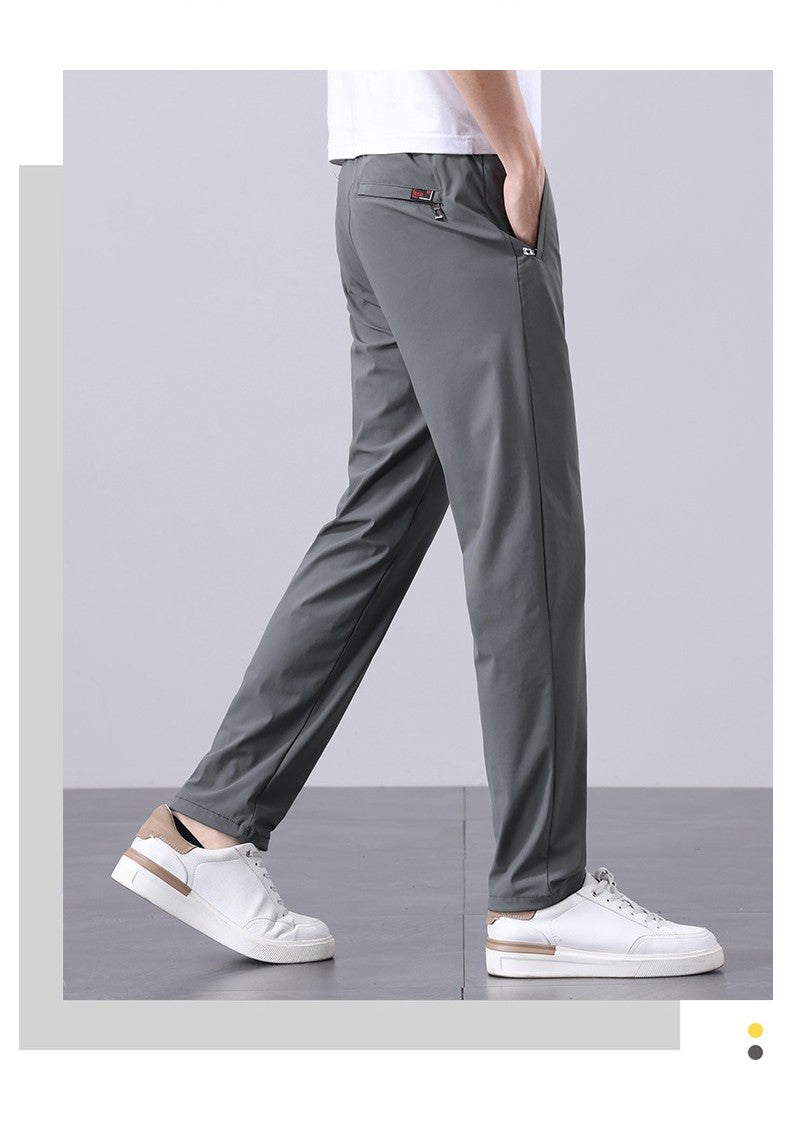 Summer New Men's Ice Silk Pants Korean Y2K All Match Elastic Sweatpants Office Business Casual Fashion Straight Suit Trousers