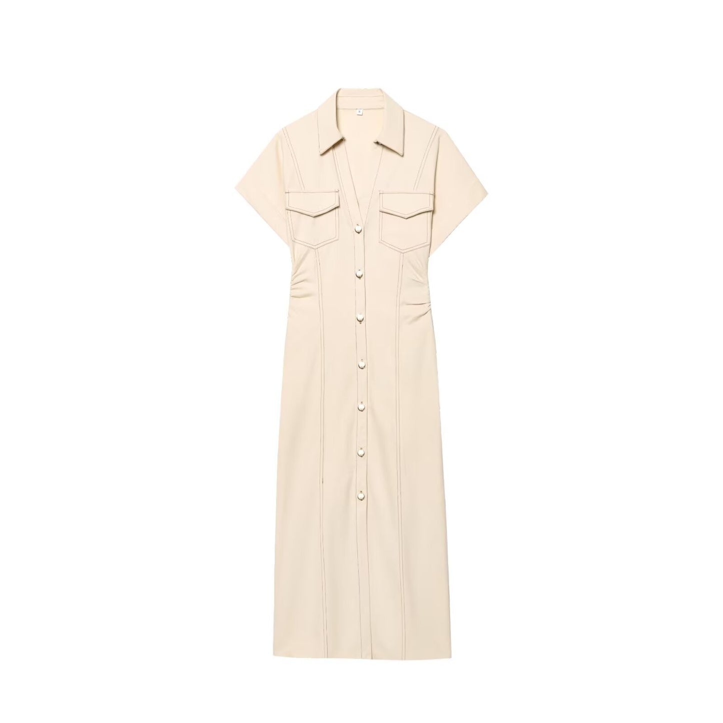 ETJ 2025 summer new TRAF women's elegant fashion waist pleated V-neck short-slee