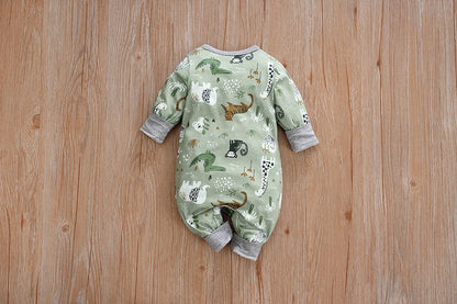 IURNXB Baby Jumpsuit Long Sleeve Boy Cute Newborn Outfit Cartoon Animal Allover Print Cardigan Infant Romper Spring Autumn 0-18M