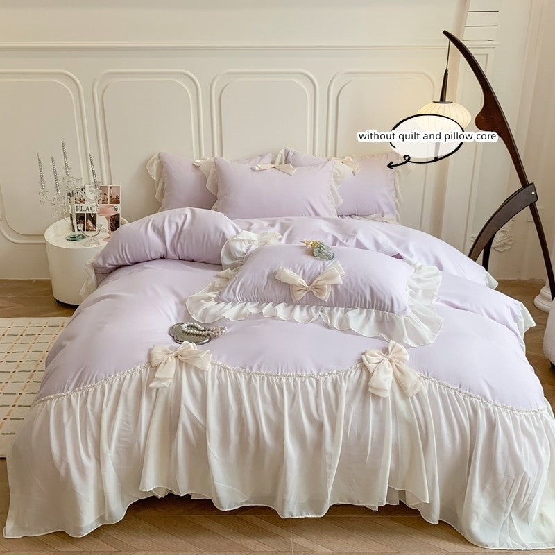 3pcs White Bedding set ruffles Duvet Cover Set (1*Duvet Cover + 2*Pillowcase, Without Core)for bedroom guest room