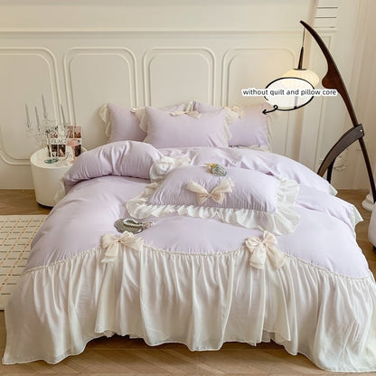 3pcs White Bedding set ruffles Duvet Cover Set (1*Duvet Cover + 2*Pillowcase, Without Core)for bedroom guest room