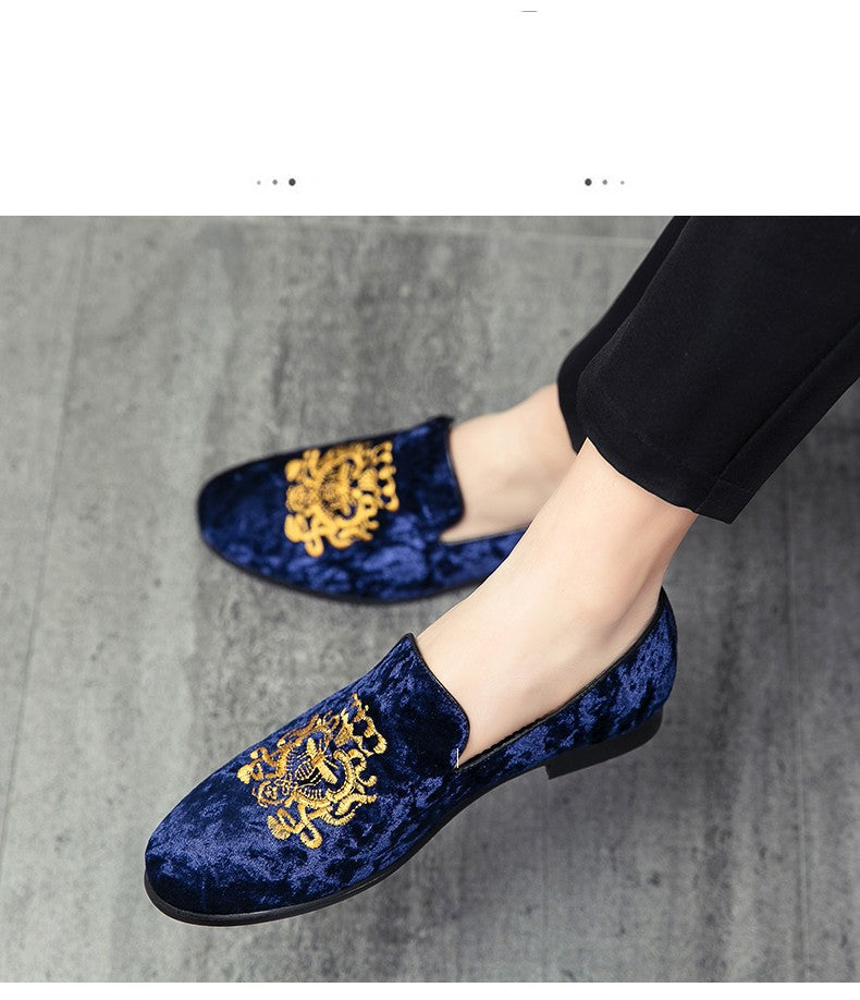 2022 Wedding Dress Shoes Casual Men Loafers New Big Size Lazy Peas shoes Embroidery Moccasins Shoes Suede Leather shoes Zapatos