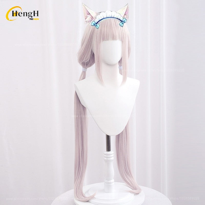 Em estoque Anime Vanilla Chocolat Chocola Cabelo Sintético Longo 100cm Perucas Cosplay Com Orelha Perucas de Festa Resistentes ao Calor + Touca de Peruca