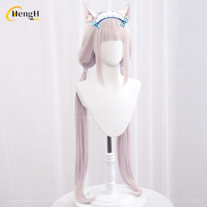 Em estoque Anime Vanilla Chocolat Chocola Cabelo Sintético Longo 100cm Perucas Cosplay Com Orelha Perucas de Festa Resistentes ao Calor + Touca de Peruca