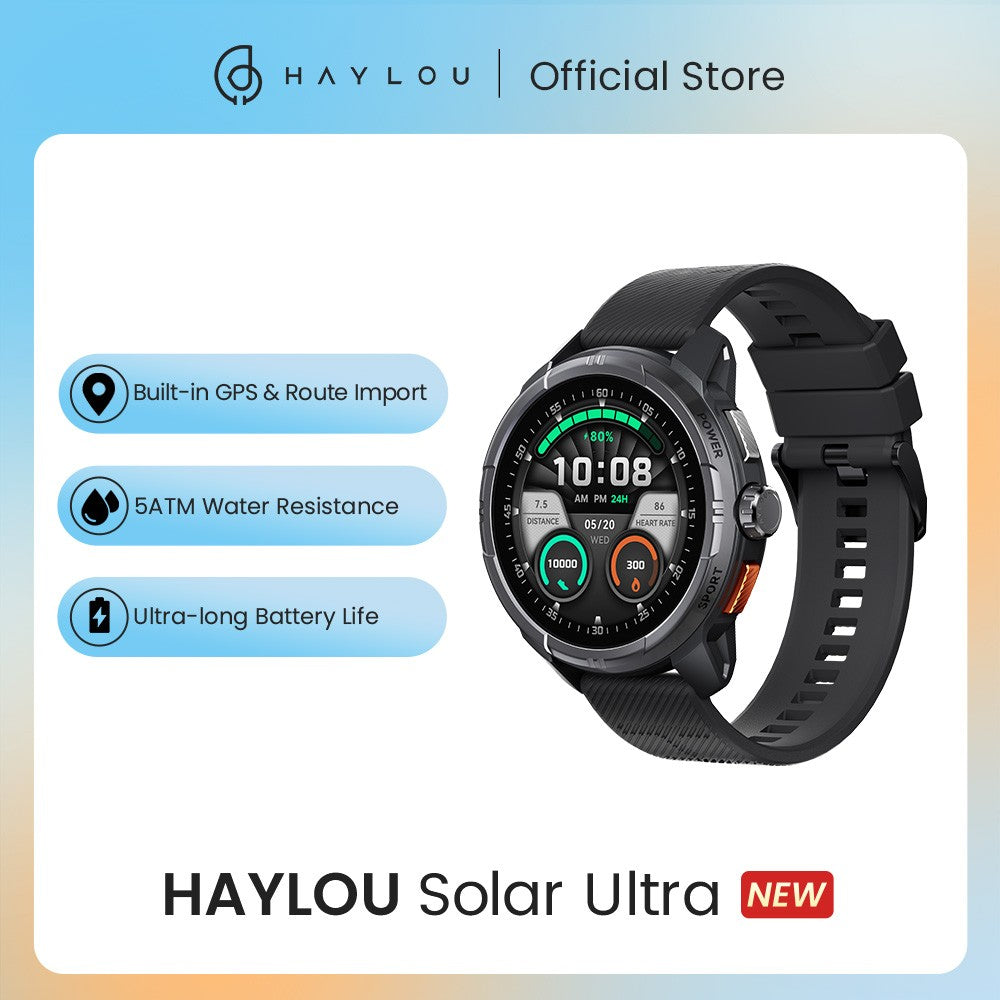 Smartwatch GPS HAYLOU Solar Ultra, Tela AMOLED de 1,6", 5ATM à prova d'água, GPS integrado, Chamadas telefônicas Bluetooth, Relógio inteligente esportivo