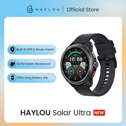 Smartwatch GPS HAYLOU Solar Ultra, Tela AMOLED de 1,6", 5ATM à prova d'água, GPS integrado, Chamadas telefônicas Bluetooth, Relógio inteligente esportivo
