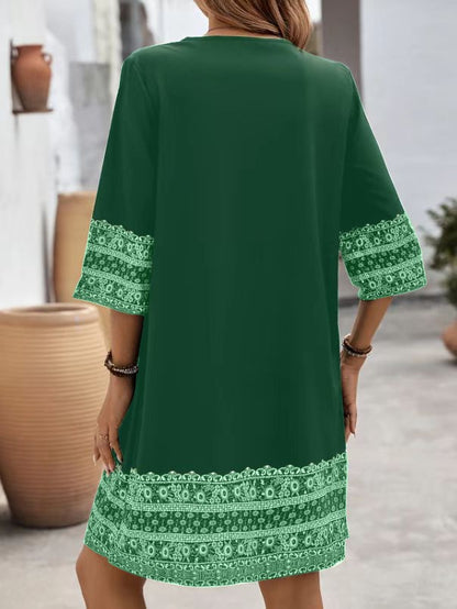 Women's Clothes Casual print Short Sleeve V-Neck Waist Cinched Dress summer vintage New Female Fashion Loose Mini Dresses 2025