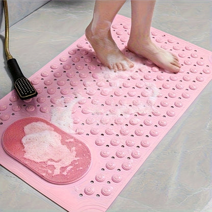Non-Slip Bath Mat with Massage Feature Oblong Shower Floor Rug Non-Textile Water Absorbent Bathroom Mat with Suction Cups