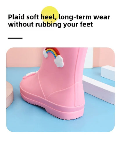 Children's Fleece-Lined Non-Slip Rain Boots For Boys And Girls Cartoon Cute Princess Style Anti-Slip Four Seasons Kids Shoes
