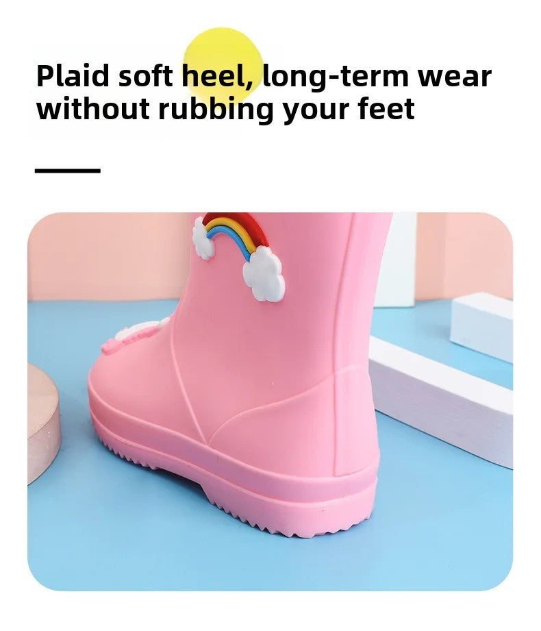 Children's Fleece-Lined Non-Slip Rain Boots For Boys And Girls Cartoon Cute Princess Style Anti-Slip Four Seasons Kids Shoes