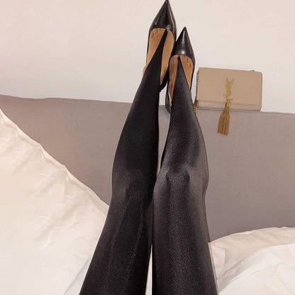 Korean Fashion Winter Black High Waisted Skinny Y2K Women Pants Sexy Glitter Cas