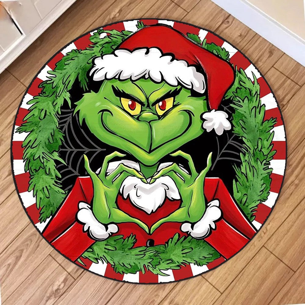 Christmas Creative Circular Carpet Green Frog Printed Carpet Suitable for Living Room Bedroom Coffee Table Carpet Decoration