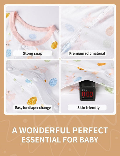 MICHLEY 3pcs Baby Short-Sleeve Rompers Long-Sleeve Jumpsuit Bodysuit Soft White Cartoon Infant Clothes Overalls  For Boys Girls