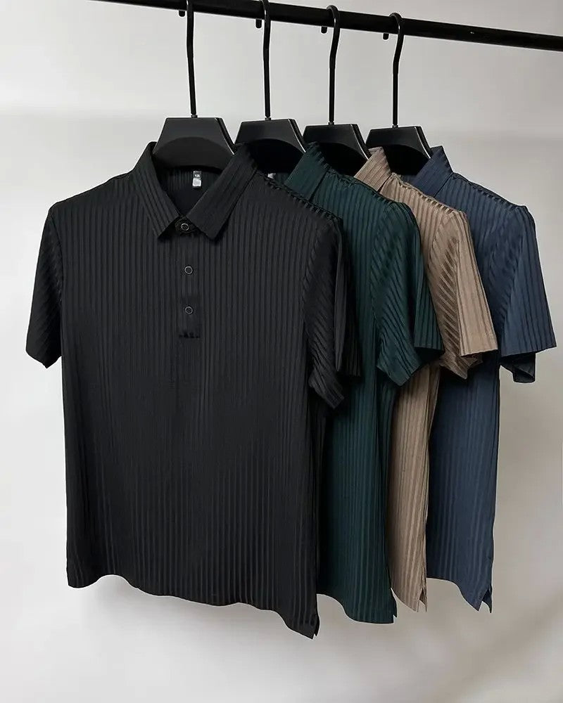 Men's Ice Silk Polo Shirt, Lapel, Hollow, Short-Sleeved, Breathable, Business Fashion T-Shirt, Men's Brand Clothing, Summer, New