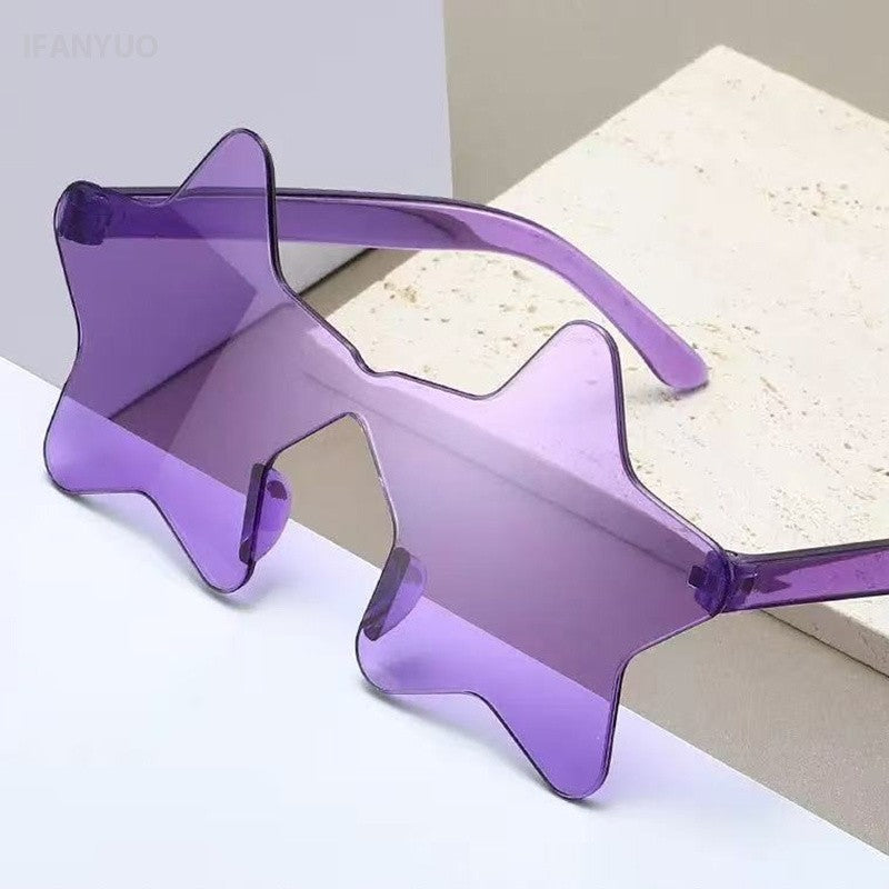 Star Shaped Sunglasses Rimless Colorful Transparent Glasses for Women Men Festival Birthday Cosplay Beach Summer Party Supplies
