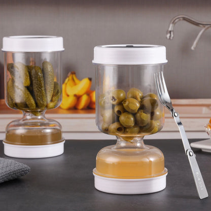 Pote de Picles com Garfos Dispensador de Picles Secos e Molhados Frasco de Ampulheta para Picles e Azeitonas Recipiente de Pepino para Cozinha Ferramenta Separadora de Suco