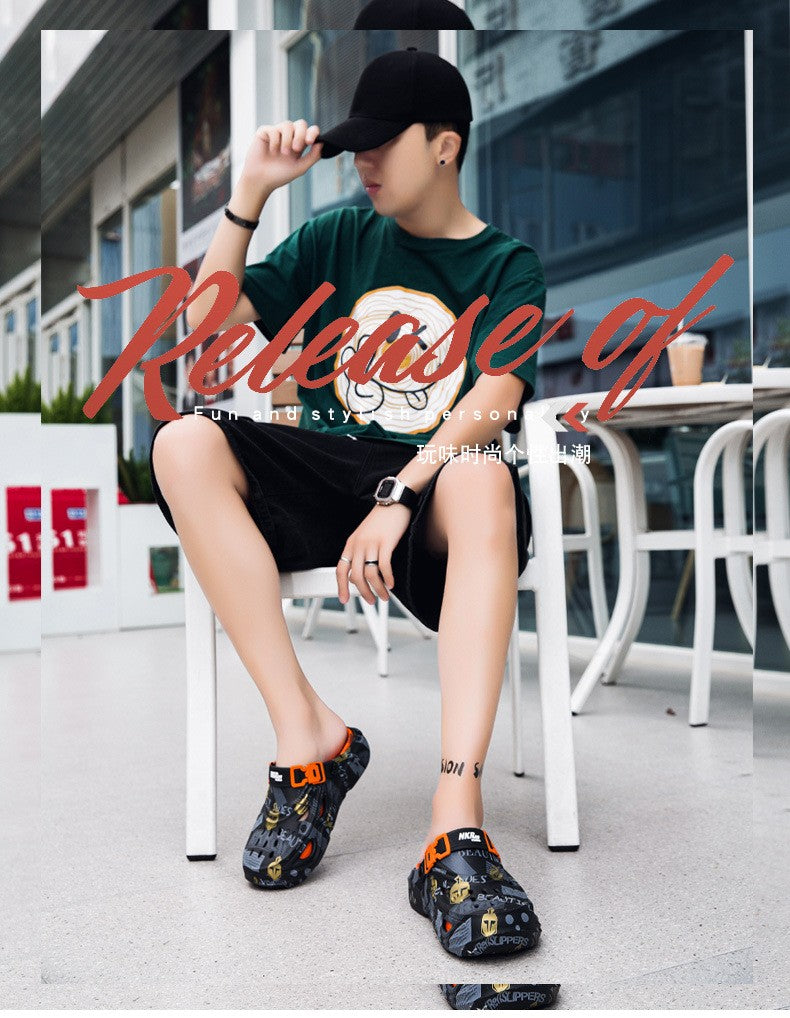 Men's Sports Sandals Eva Light Soft Comfortable Men's Beach Sandals Fashion Platform Buckle Slip-on Graffiti Slippers for Men