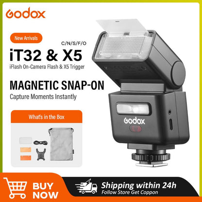 Godox iT32 iFlash Camera Flash X5 C/N/S/F/O Hot Shoe Trigger HSS TTL One System Pocket Flash for Sony Canon Nikon Fuji