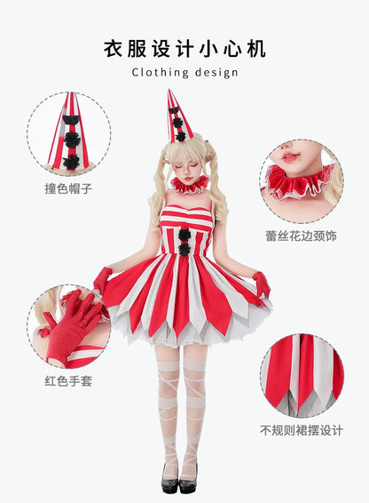 Halloween Cosplay Dress Red Horror Circus Soul Return Doll Costume Gothic Spooky Ladies Fancy Outfit for Party Role Play Dress