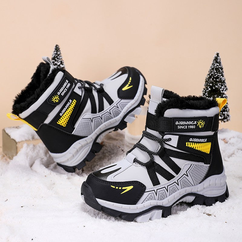 Kids Snow Boots Winter Fashion High Top Warm Plush Comfortable Anti Slip Stable Walking Shoes Boys Outdoor Sneakers Size 30-40